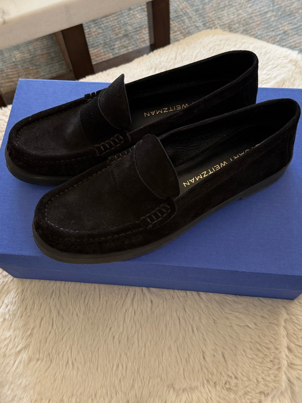 Stuart Weitzman Black Suede Women's Penny Loafers